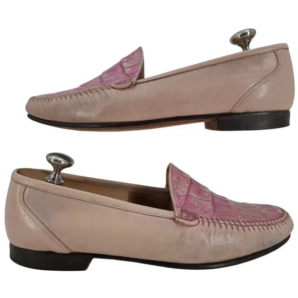 Vintage Pink Exotic Caiman Michele Loisi Italy Mens size 10D Dress Loafers Shoes - Picture 10 of 11